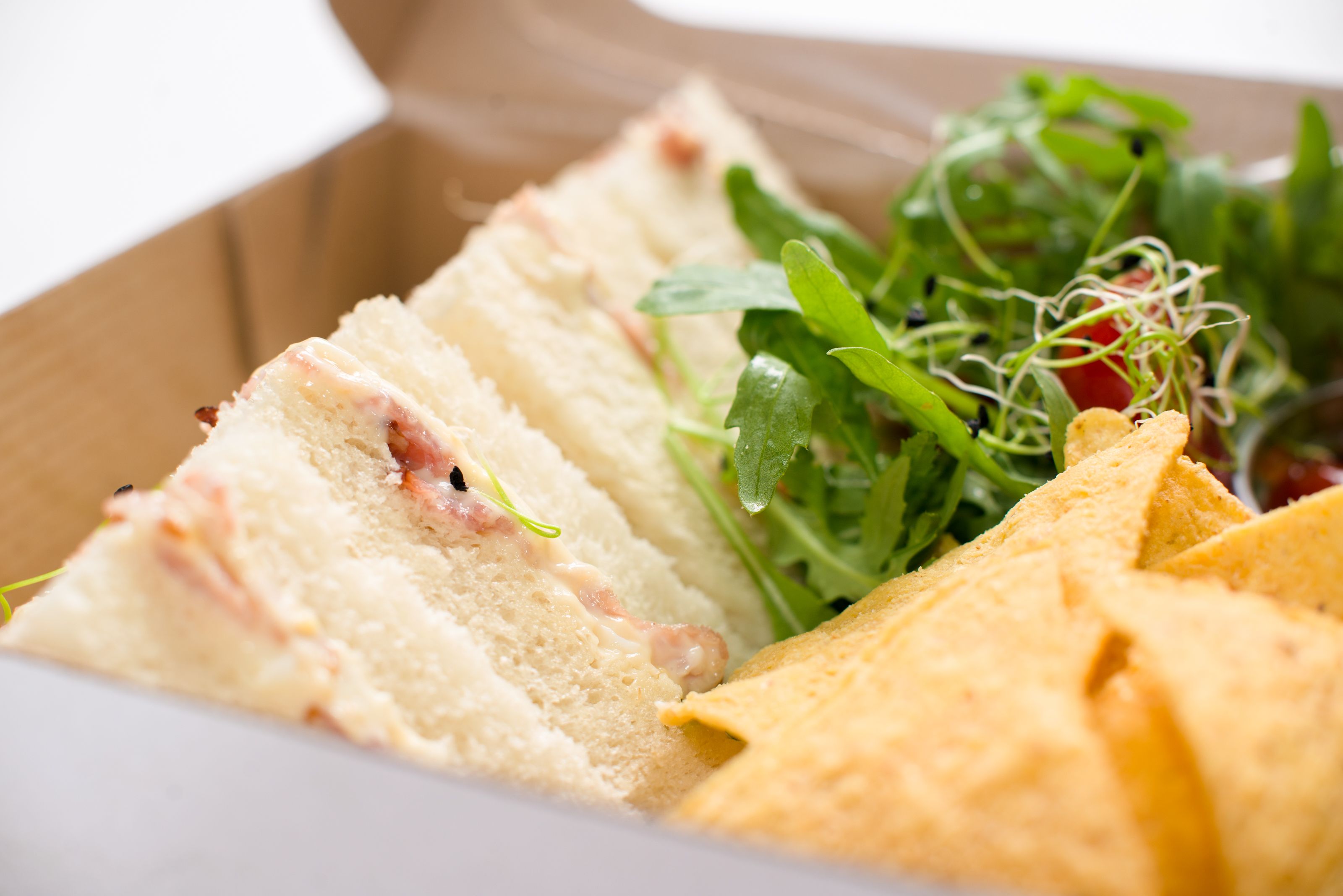Boxed lunch catering spread